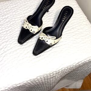 Ralph Lauren Navy/white Leather Mules Size 6